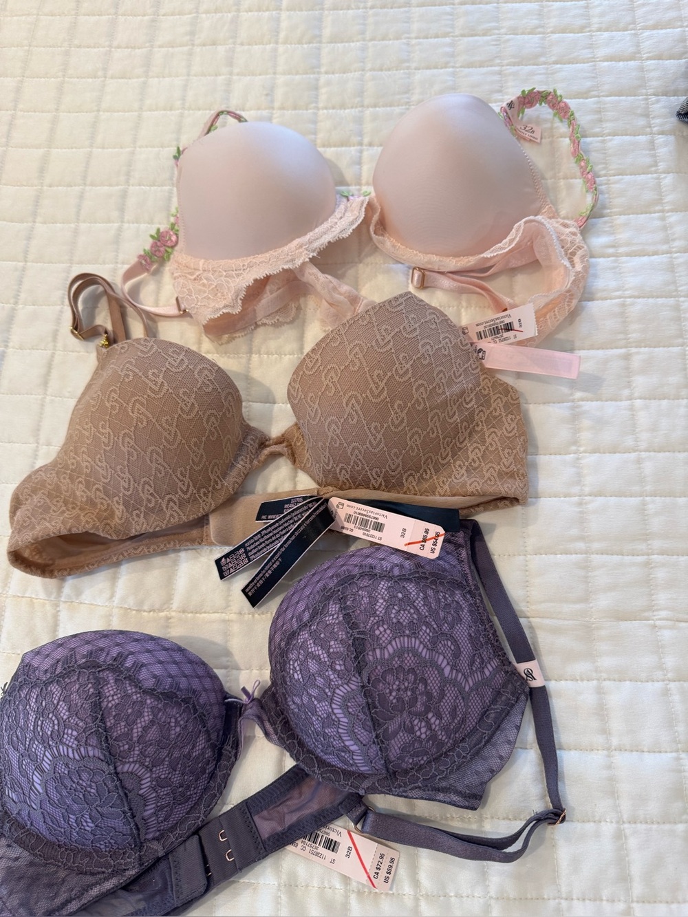 Victoria's Secret Bras - Light Pink, Nude, Lavender Trio